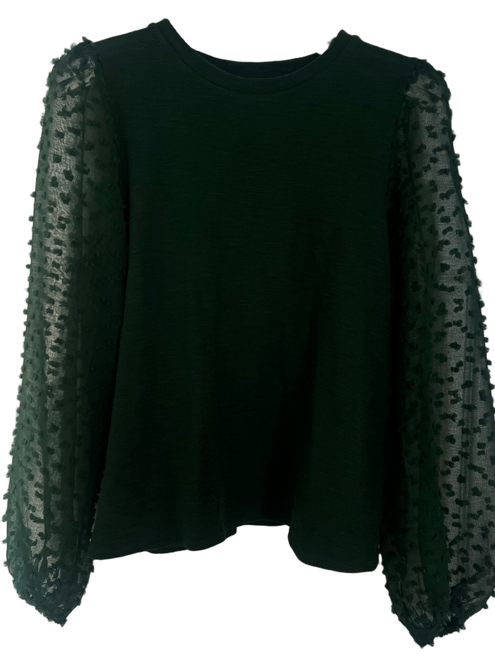 Anthropologie Maeve Boho Green Textured Balloon Sleeve Top/Blouse - Size Large